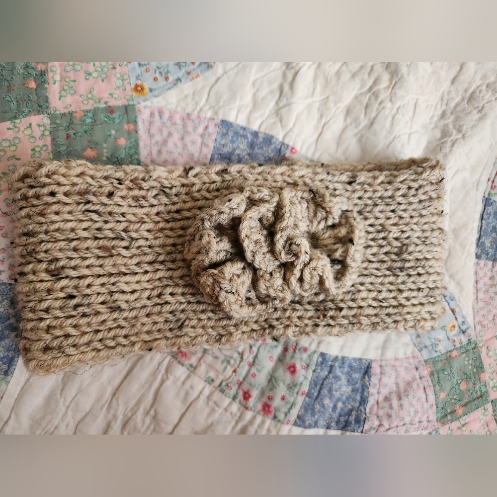 Cozy Knit Handmade Headband with Flower Accent
